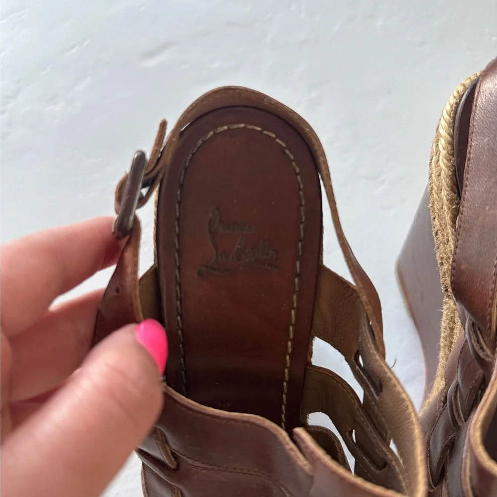 Christian Louboutin Leather Caged Espadrille Wedge Sandals | Size 38